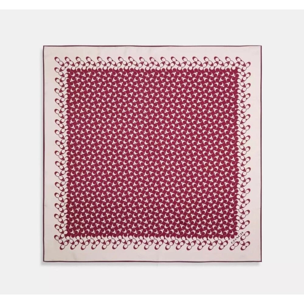 COACH Signature Silk Logo Square Scarf Red